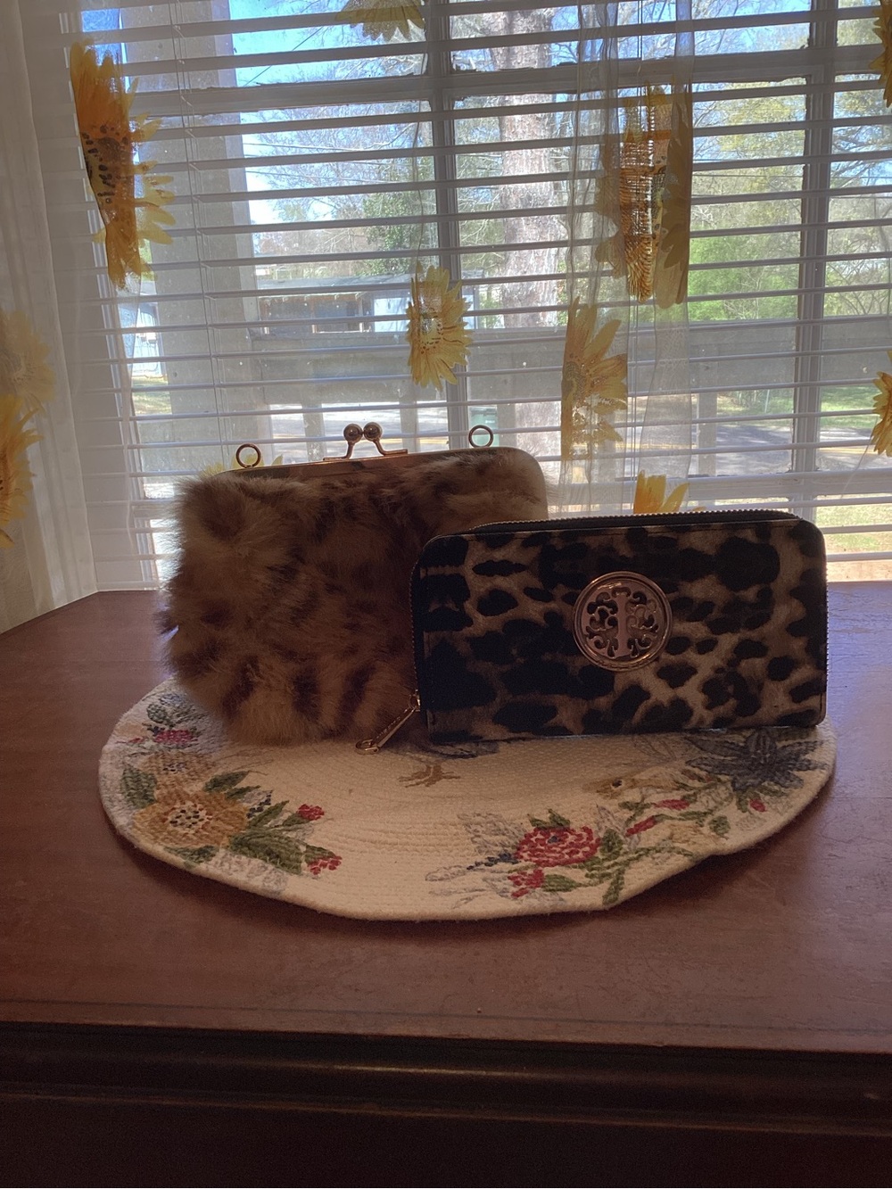 Leopard-Print Zip Card Holder Wallet - Brown